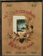 Antiek borduurwerk ca. 1892 in originele antieke lijst, Antiek en Kunst, Curiosa en Brocante, Ophalen of Verzenden