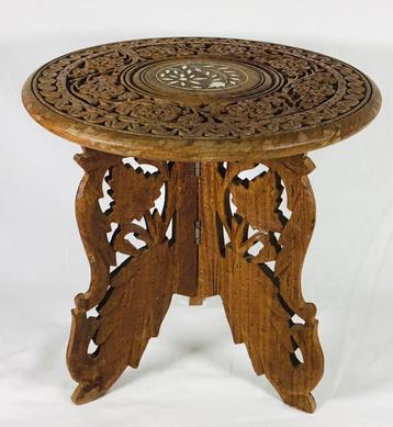 Vintage Oosters teak tripod bijzettafeltje plantenstand beschikbaar voor biedingen
