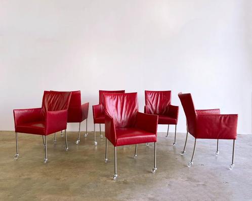 6x Bert Plantagie Arc eetkamerstoel rood met nieuwe wieltjes, Huis en Inrichting, Stoelen, Gebruikt, Vijf, Zes of meer stoelen