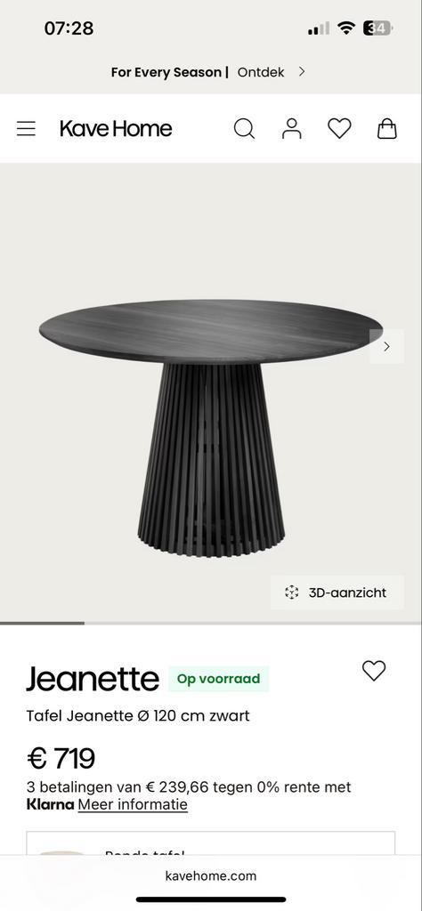 Cave Home Jeanette Ronde Eettafel - Echt Hout, Huis en Inrichting, Tafels | Eettafels, Gebruikt, 100 tot 150 cm, Vijf personen of meer