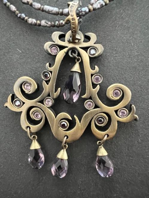 Dyrberg/Kern bronskleurige ketting paarse swarovski steentje, Sieraden, Tassen en Uiterlijk, Kettingen, Zo goed als nieuw, Overige materialen