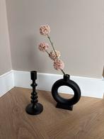 Zwarte Vaas & Kandelaar Set, Overige materialen, Zwart, Ophalen of Verzenden, Zo goed als nieuw