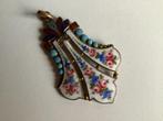antieke fleur de lis hanger handgeschilderd emaille op koper, Overige kleuren, Ophalen of Verzenden, Zo goed als nieuw, Steen of Mineraal