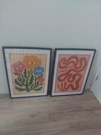 2 Schilderijen - Bloemen & Slangen - 72x52cm, Antiek en Kunst, Kunst | Tekeningen en Foto's, Ophalen