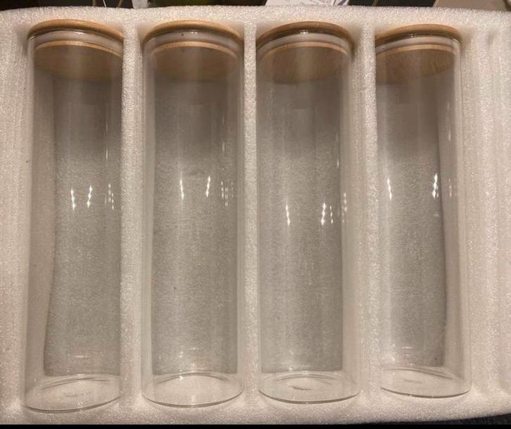Nieuw 4 glazen voorraadpotten 1900 ml met bamboedeksel, Huis en Inrichting, Keuken | Potten en Pannen, Nieuw, Pot, Bus of Blik