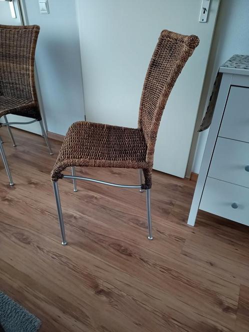 4 Rieten Eetkamerstoelen van Trendhopper, Huis en Inrichting, Stoelen, Gebruikt, Riet of Rotan, Bruin, Ophalen