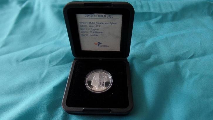 Zilveren gulden 2001 eenmalige uitgave, Postzegels en Munten, Munten | Nederland, Losse munt, 1 gulden, Koningin Beatrix, Zilver