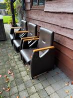3 Leren Eetkamerstoelen op Wieltjes, Huis en Inrichting, Fauteuils, Gebruikt, Minder dan 75 cm, Leer, Ophalen of Verzenden