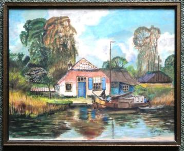 Aquarel Boerderij met hooiberg en boot beschikbaar voor biedingen