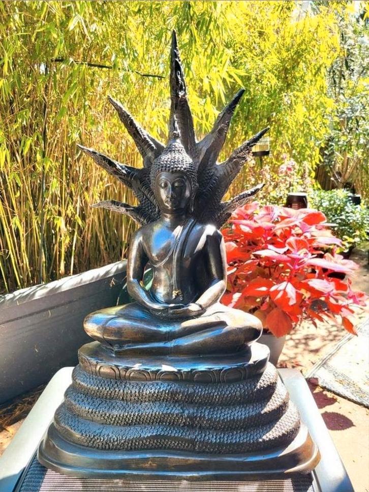 Grote bronzen Boeddha onder naga – 56 cm hoog, ca. 10 kg, Huis en Inrichting, Woonaccessoires | Boeddhabeelden, Gebruikt, Ophalen of Verzenden
