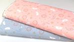 61115) 140x50cm Katoenen flanel maan ster blauw / roze, Hobby en Vrije tijd, Stoffen en Lappen, 120 cm of meer, Nieuw, Ophalen of Verzenden