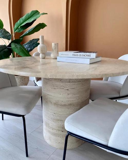 Travertin Eettafel rond 110cm NIEUW IN KIST!, Huis en Inrichting, Tafels | Eettafels, Nieuw, 100 tot 150 cm, 100 tot 150 cm, Vier personen