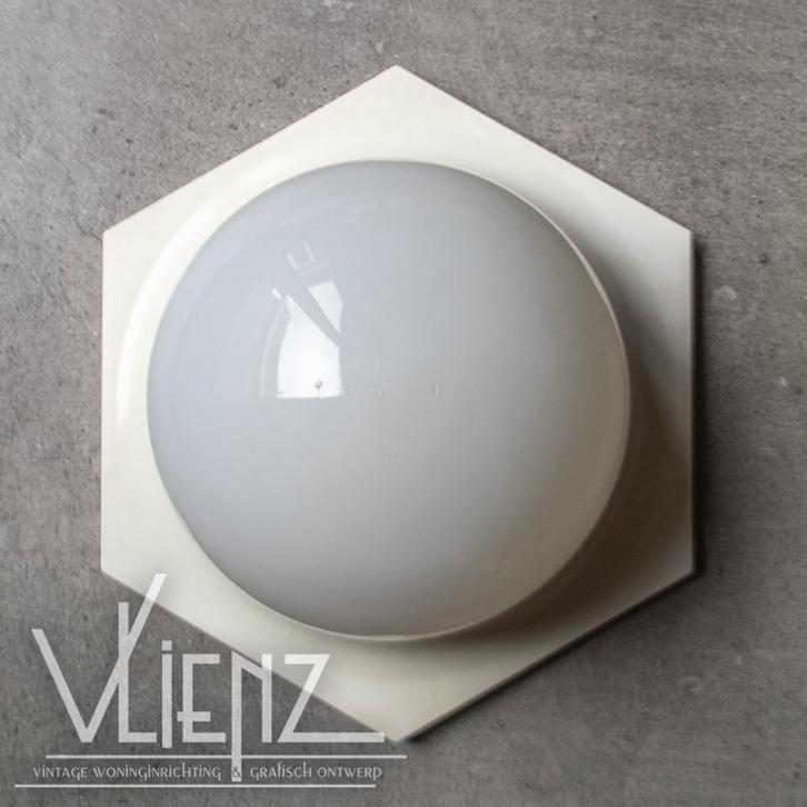 Vintage, retro hexagon lamp, wandlamp, plafondlamp zeshoek, Huis en Inrichting, Lampen | Plafondlampen, Gebruikt, Glas, Kunststof