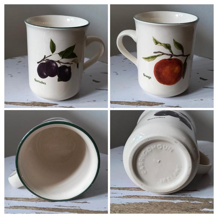 Vintage mok, Carrigdhoun Ireland, Orange / Quetsches kunst, Huis en Inrichting, Keuken | Servies, Gebruikt, Kop(pen) en/of Schotel(s)