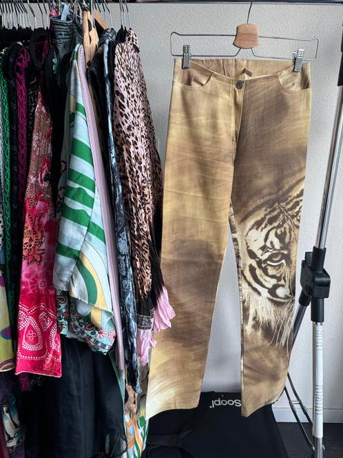 Vintage Y2K beige broek met unieke tijger print, Kleding | Dames, Broeken en Pantalons, Zo goed als nieuw, Maat 36 (S), Beige