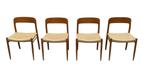 Set van 4 Niels Otto Moller model 75 stoelen deens design, Riet of Rotan, Gebruikt, Bruin, Vintage