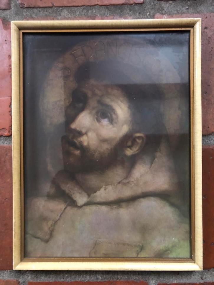 Vintage Prent van Sint Franciscus Assisi, Verzamelen, Foto's en Prenten, Gebruikt, Voor 1940, Ophalen of Verzenden