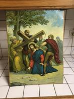 Oude prent kruisweg : Jezus valt onder zijn kruis, Ophalen of Verzenden, Natuur en Biologie