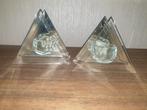 Vintage Waxinelichthouders Glas Driehoek Spiegel, Ophalen of Verzenden, Overige materialen, Minder dan 25 cm