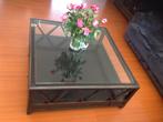 Vintage retro  glazen salontafel met trek lades, Ophalen, Gebruikt, 100 tot 150 cm, 50 tot 100 cm