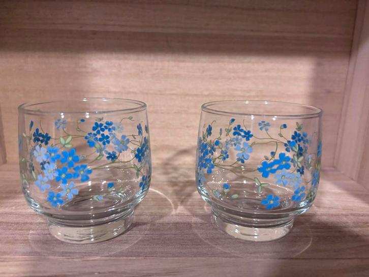 Arcopal France Waterglaasjes - Blauw Bloemmotief, Huis en Inrichting, Keuken | Servies, Nieuw, Glas of Glazen, Overige stijlen