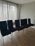 6 leren eetkamerstoelen + zwarte hoezen, Ophalen, Gebruikt, Bruin, Leer