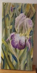Mooi Schilderij op doek iris of lis ongesigneerd paars, Antiek en Kunst, Ophalen