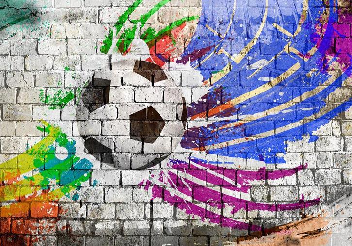 20 Colors Voetbal Vlies Fotobehang 350x250cm in 3maten Nieuw, Huis en Inrichting, Stoffering | Behang, Blauw, Rood, Wit, Zwart