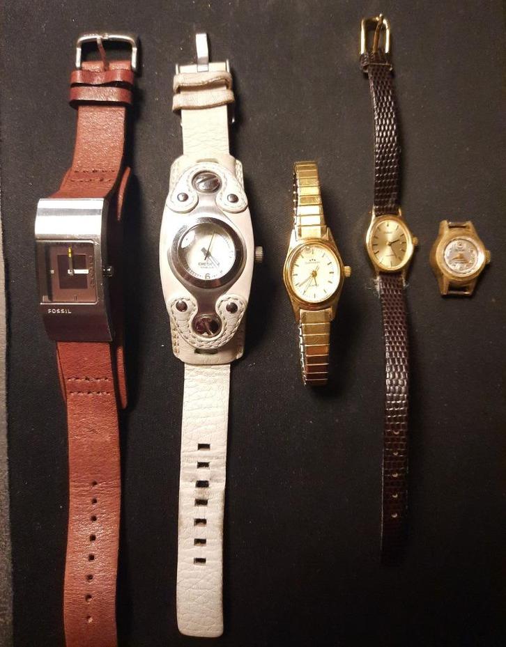 5 dameshorloges o.a. Diesel en Fossil, Sieraden, Tassen en Uiterlijk, Horloges | Dames, Gebruikt, Polshorloge, Fossil, Staal, Leer