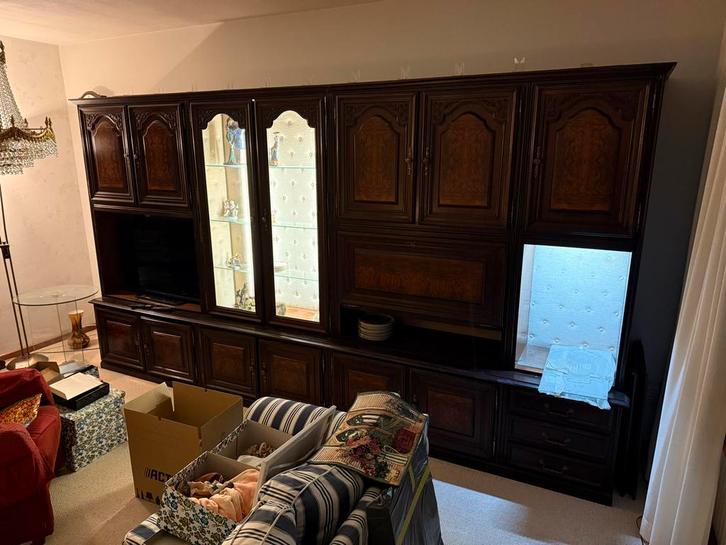 Grote wandkast met bar en tv module, Huis en Inrichting, Kasten | Wandmeubels, Gebruikt, 200 cm of meer, 300 cm of meer, 25 tot 50 cm