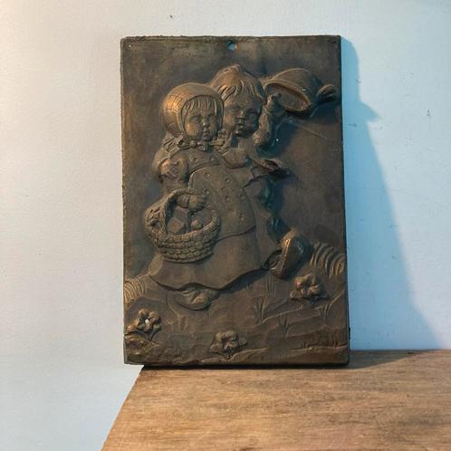 Antieke Koperen Muurplaat Kinderen 30x20, Antiek en Kunst, Antiek | Koper en Brons, Ophalen of Verzenden