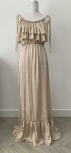 Mooie lange beige satijnen Jurk maat M!, Kleding | Dames, Trouwkleding en Trouwaccessoires, Verzenden, Zo goed als nieuw, Beige