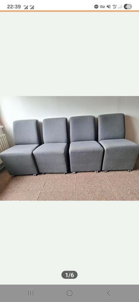 4 Antraciete Eetkamerstoelen met Wieltjes, Huis en Inrichting, Stoelen, Zo goed als nieuw, Vier, Stof, Grijs, Ophalen