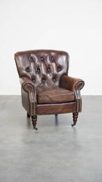 Generfde cognac kleurige rundleren chesterfield fauteuil, Huis en Inrichting, Fauteuils, Ophalen, Gebruikt, ., Klassiek