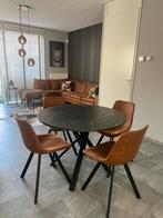 Ronde eettafel met 4 cognac bruine eetstoelen, Huis en Inrichting, Tafels | Eettafels, Ophalen, Zo goed als nieuw, Rond, 100 tot 150 cm