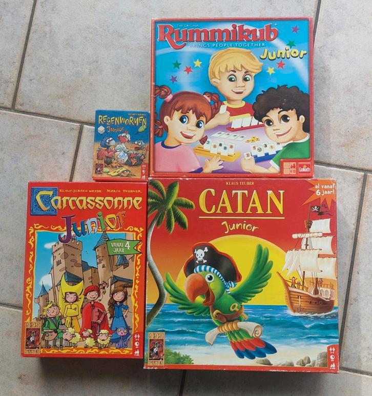 Junior Spellen Set: Catan, Carcassonne, Rummikub, Hobby en Vrije tijd, Gezelschapsspellen | Bordspellen, Gebruikt, Drie of vier spelers