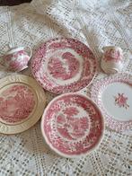 Mooie rood/witte serviesdelen Engels en Duits..brocante..., Antiek en Kunst, Ophalen of Verzenden