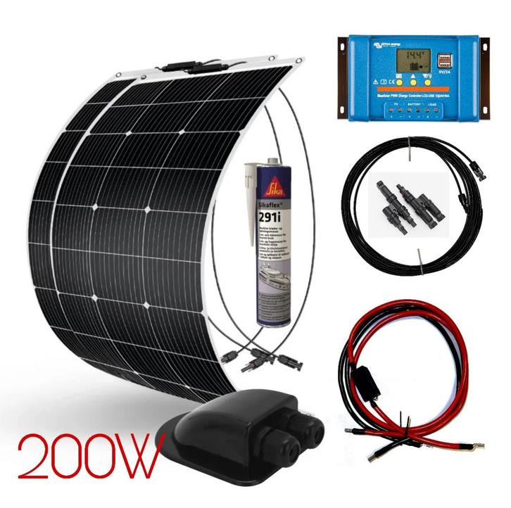 Flexibel Zonnepaneel Set 200W Met Victron Laadregelaar, Caravans en Kamperen, Caravan accessoires, Nieuw, Ophalen of Verzenden