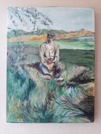 Schilderij "Man zittend in het gras", Antiek en Kunst, Ophalen of Verzenden