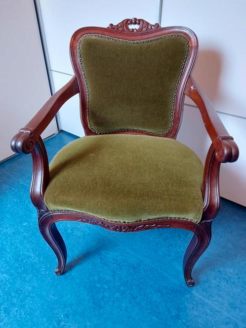 Antieke fauteuil met groene bekleding, Antiek en Kunst, Antiek | Meubels | Stoelen en Banken, Ophalen