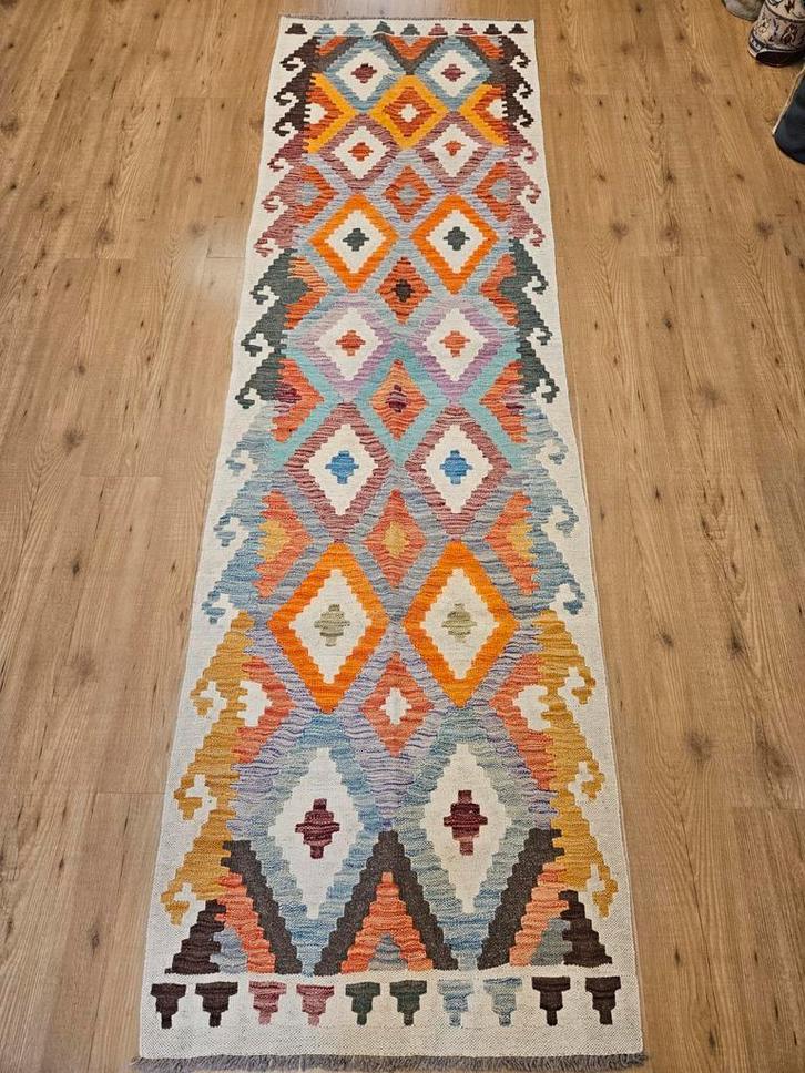 Handgeweven oosterse wollen kelim 286x84l3, Huis en Inrichting, Stoffering | Tapijten en Kleden, Nieuw, 50 tot 100 cm, 200 cm of meer