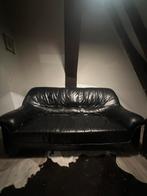 Zwarte leren bank / Black Leather Couch, Gebruikt, Ophalen of Verzenden, Rechte bank, 200 tot 250 cm