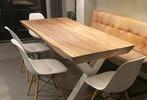 Houten tafel met 4 stoelen, Huis en Inrichting, Tafels | Eettafels, Ophalen, Kunststof, Gebruikt, 50 tot 100 cm