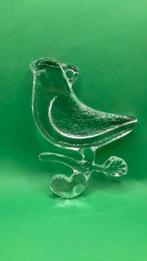 Suncatcher vogel op tak, dik, doorzichtig kleurloos glas., Antiek en Kunst, Antiek | Glas en Kristal, Ophalen of Verzenden