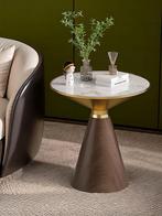 Bijzettafel rond in wit-goud marmer afwerking, Huis en Inrichting, Ophalen, 50 tot 100 cm, 50 tot 75 cm, Rond