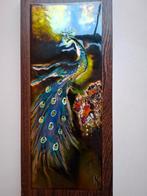 Emaille Pauw Kunstwerk in Hout - Gesigneerd Nella Damsma, Ophalen of Verzenden