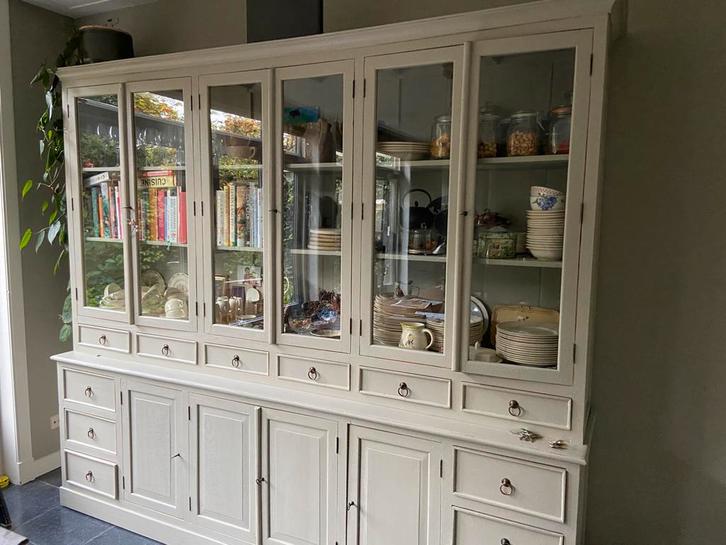 Teakhouten vitrinekast, Huis en Inrichting, Kasten | Buffetkasten, Gebruikt, 200 cm of meer, 25 tot 50 cm, Teakhout, Ophalen