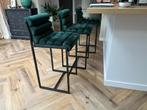 3x design barkruk donkergroen velvet 75cm, Huis en Inrichting, Ophalen, Met voetsteun, 60 tot 90 cm, Zo goed als nieuw