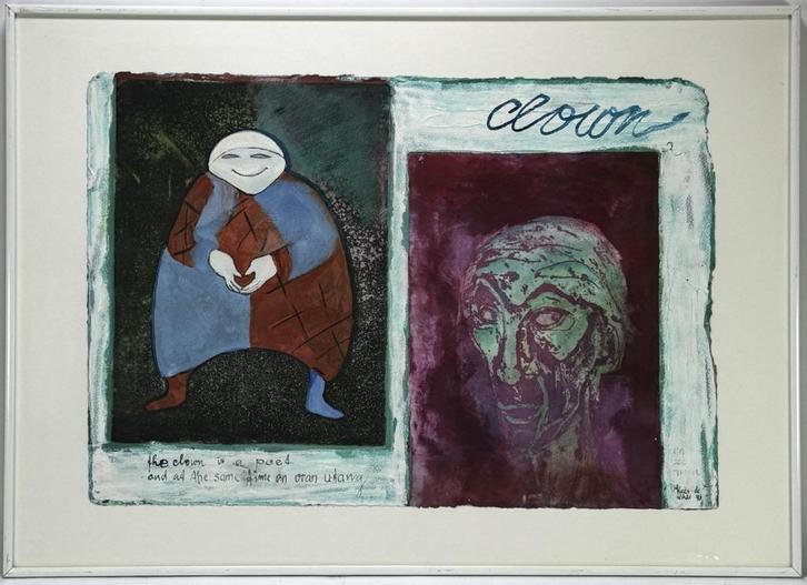 122. Gemengde techniek, Kees de Waal – "Clown", 1991, Antiek en Kunst, Kunst | Schilderijen | Modern, Ophalen of Verzenden