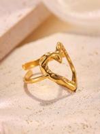 Gouden Open Hart Ring - Verstelbaar, Overige materialen, Nieuw, Ophalen of Verzenden, 17 tot 18
